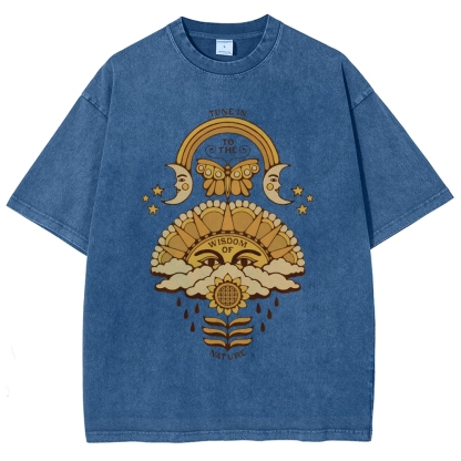 Washed T-Shirt | Unisex Adventure Hippie Sun Short Sleeve | TIDESENCE