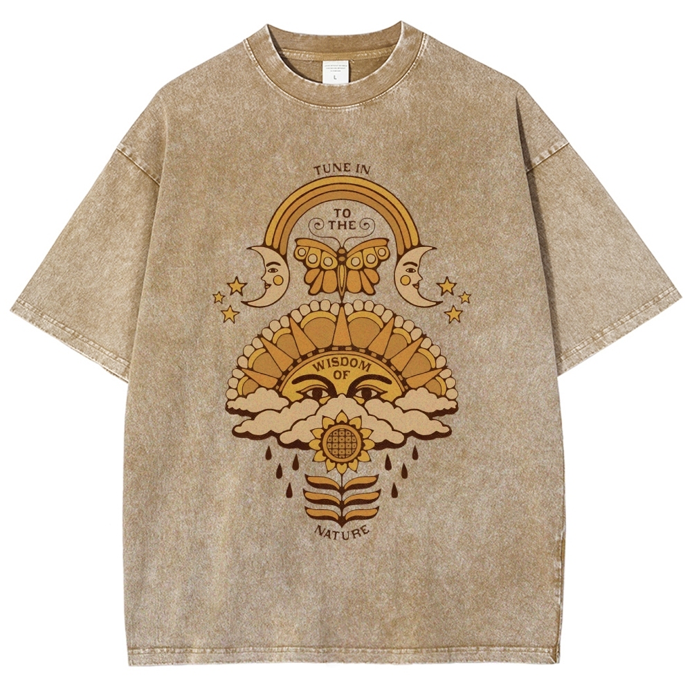 Washed T-Shirt | Unisex Adventure Hippie Sun Short Sleeve | TIDESENCE