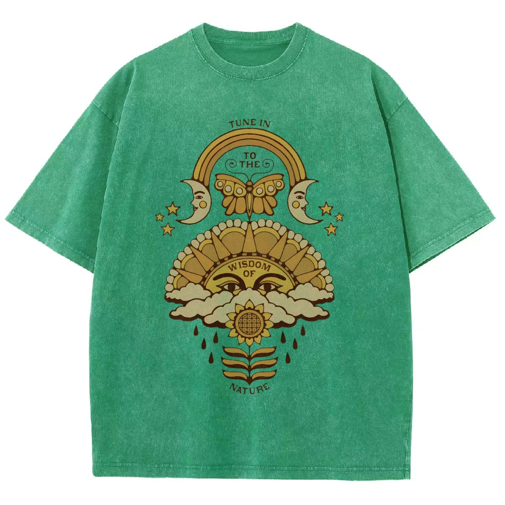 Washed T-Shirt | Unisex Adventure Hippie Sun Short Sleeve | TIDESENCE