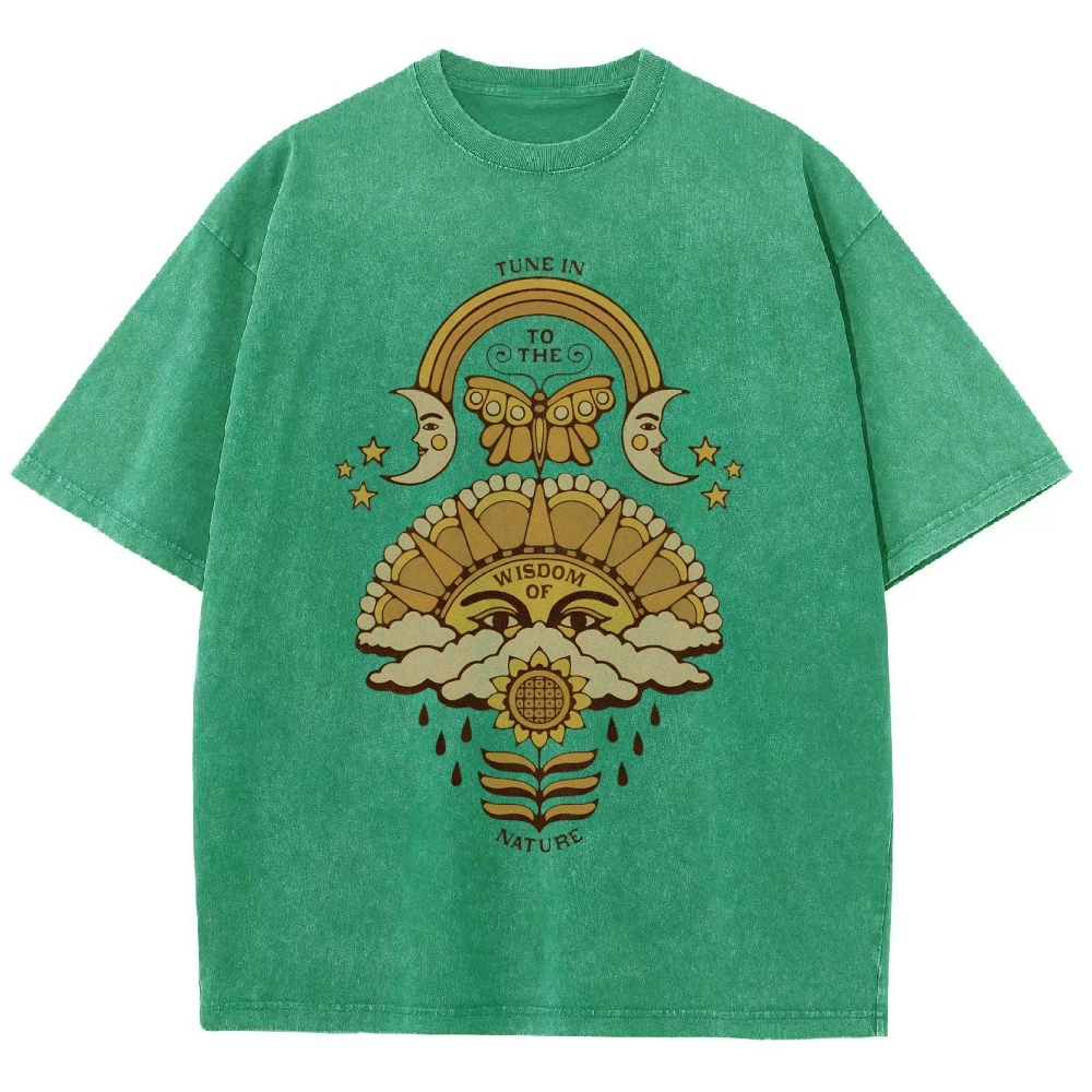 Washed T-Shirt | Unisex Adventure Hippie Sun Short Sleeve | TIDESENCE