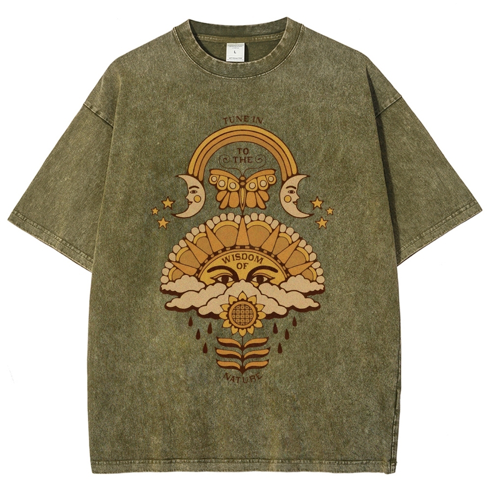 Washed T-Shirt | Unisex Adventure Hippie Sun Short Sleeve | TIDESENCE