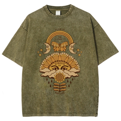 Washed T-Shirt | Unisex Adventure Hippie Sun Short Sleeve | TIDESENCE