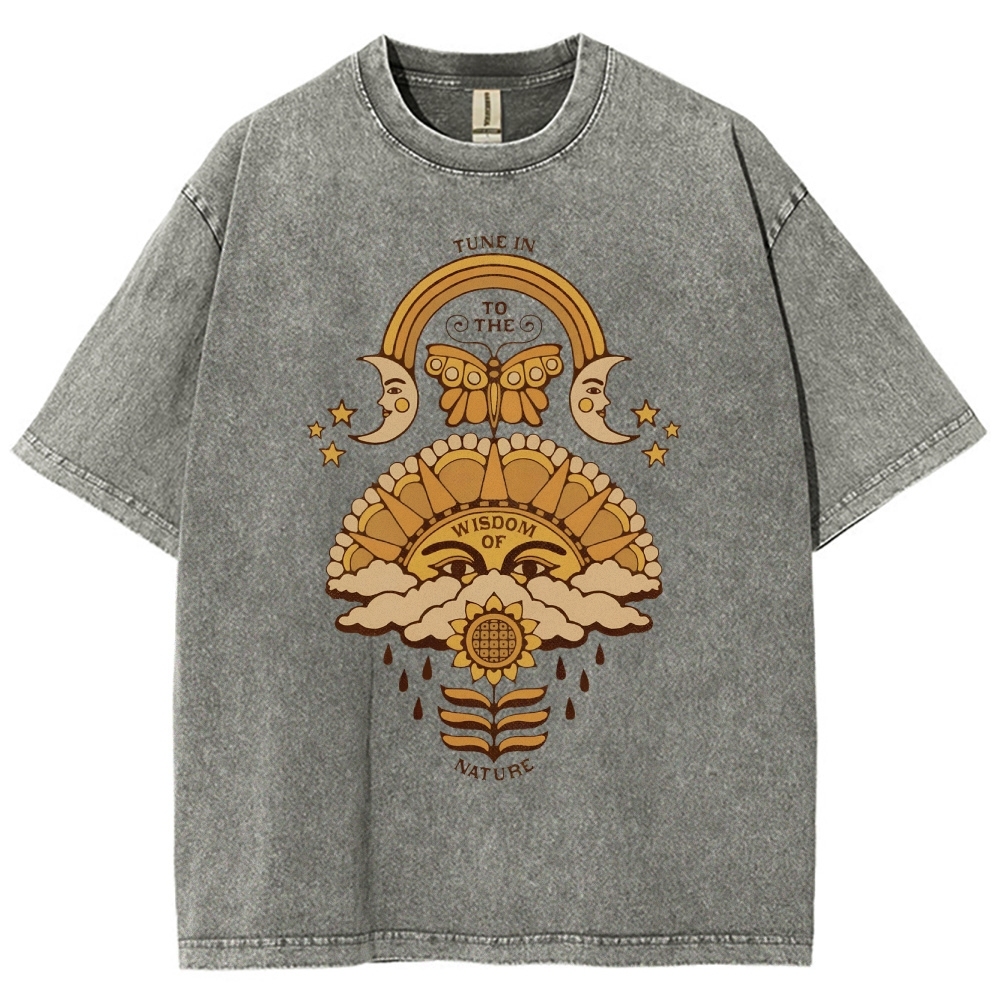Washed T-Shirt | Unisex Adventure Hippie Sun Short Sleeve | TIDESENCE