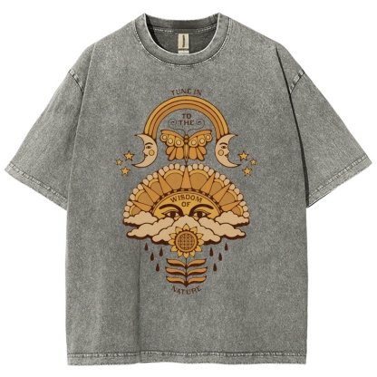 Washed T-Shirt | Unisex Adventure Hippie Sun Short Sleeve | TIDESENCE