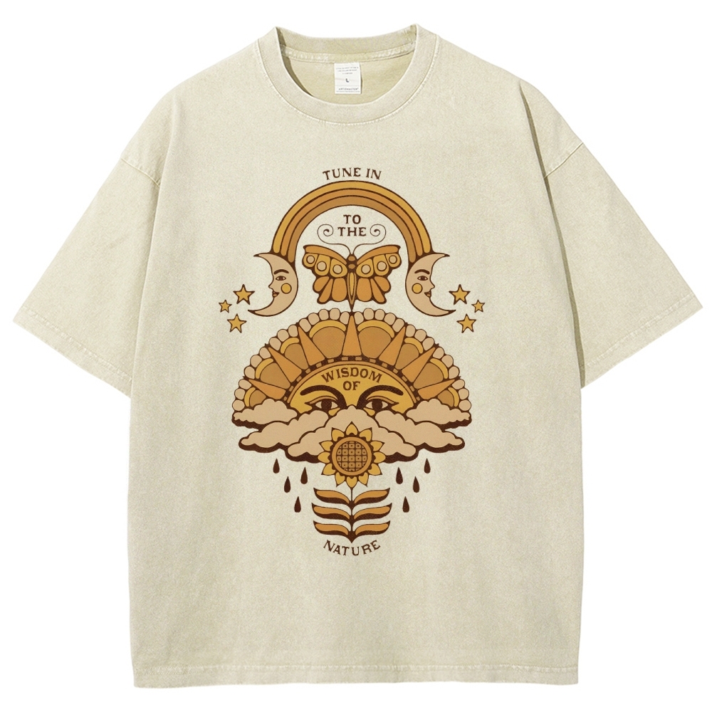 Washed T-Shirt | Unisex Adventure Hippie Sun Short Sleeve | TIDESENCE