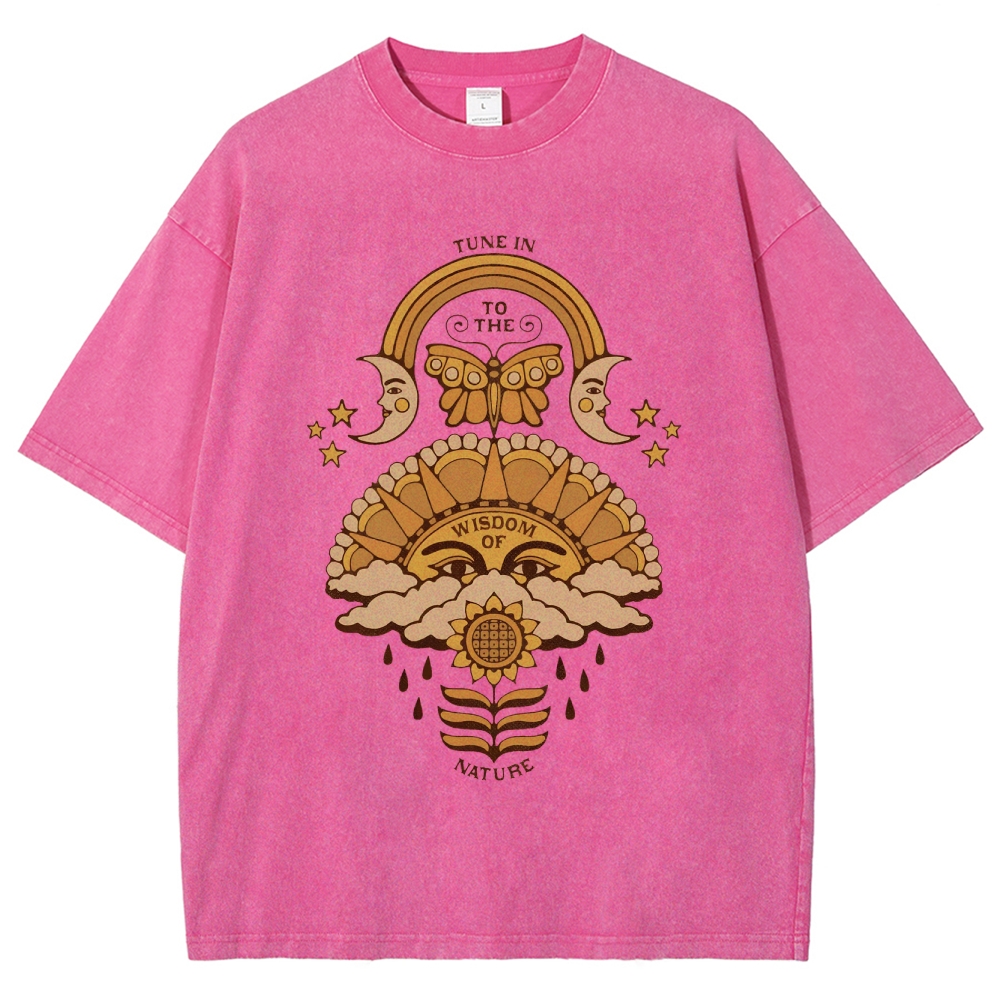 Washed T-Shirt | Unisex Adventure Hippie Sun Short Sleeve | TIDESENCE