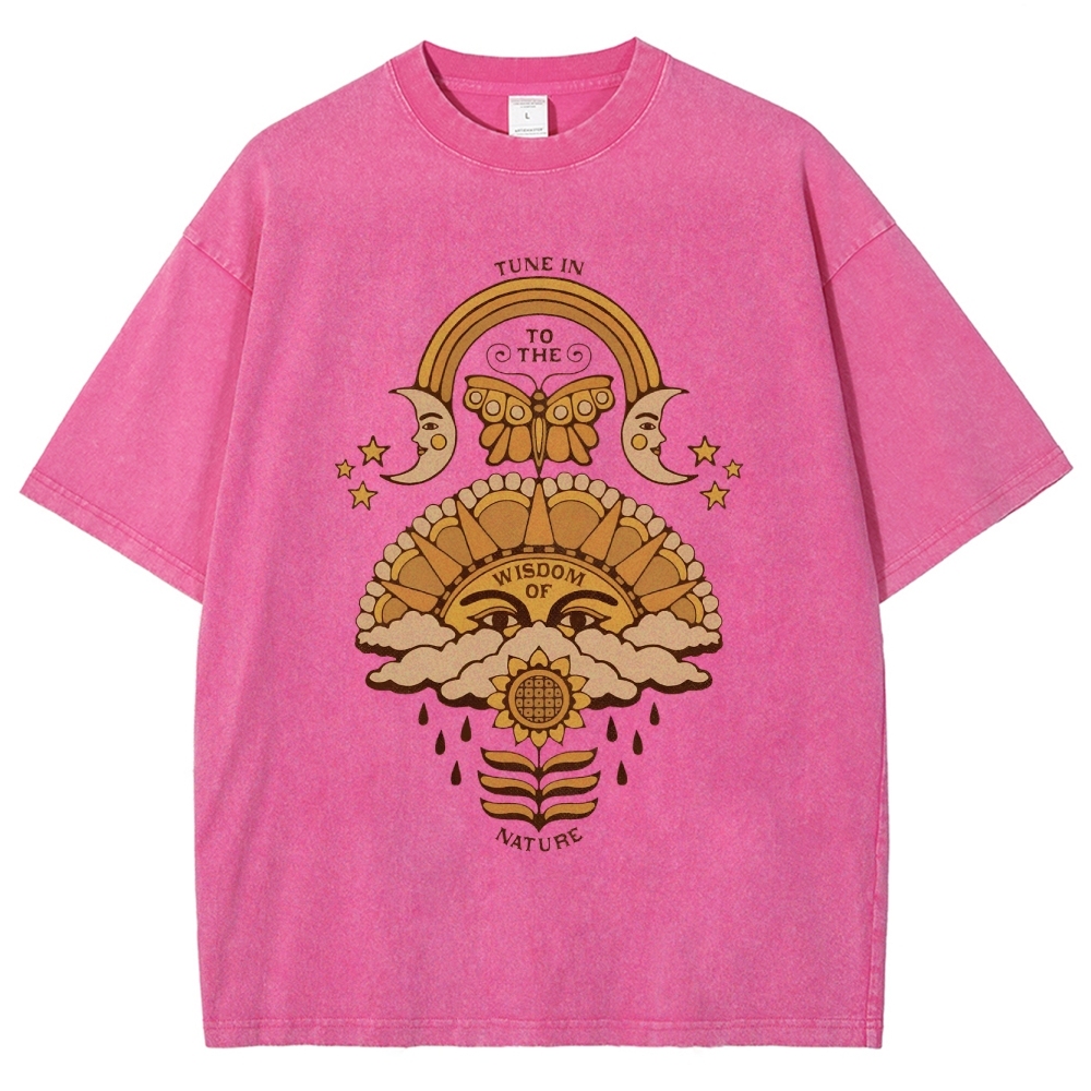 Washed T-Shirt | Unisex Adventure Hippie Sun Short Sleeve | TIDESENCE