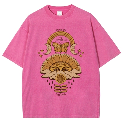 Washed T-Shirt | Unisex Adventure Hippie Sun Short Sleeve | TIDESENCE