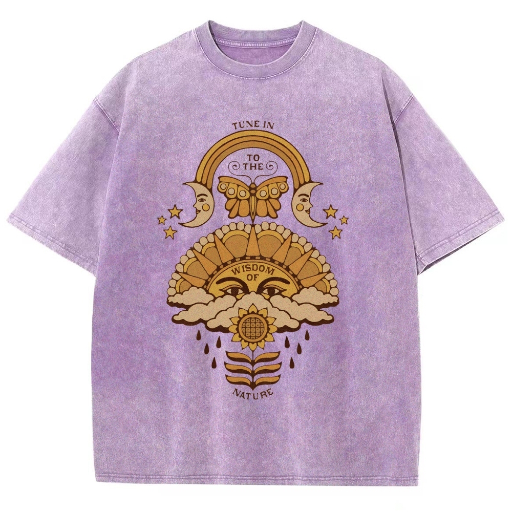 Washed T-Shirt | Unisex Adventure Hippie Sun Short Sleeve | TIDESENCE