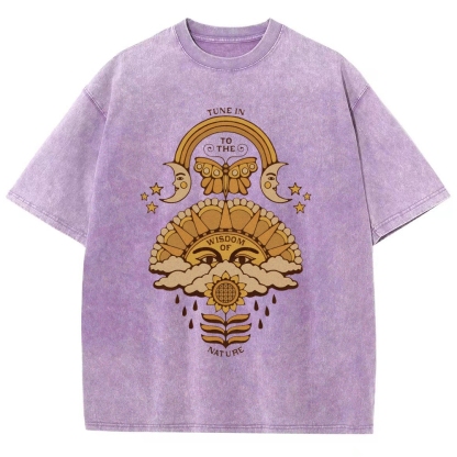 Washed T-Shirt | Unisex Adventure Hippie Sun Short Sleeve | TIDESENCE