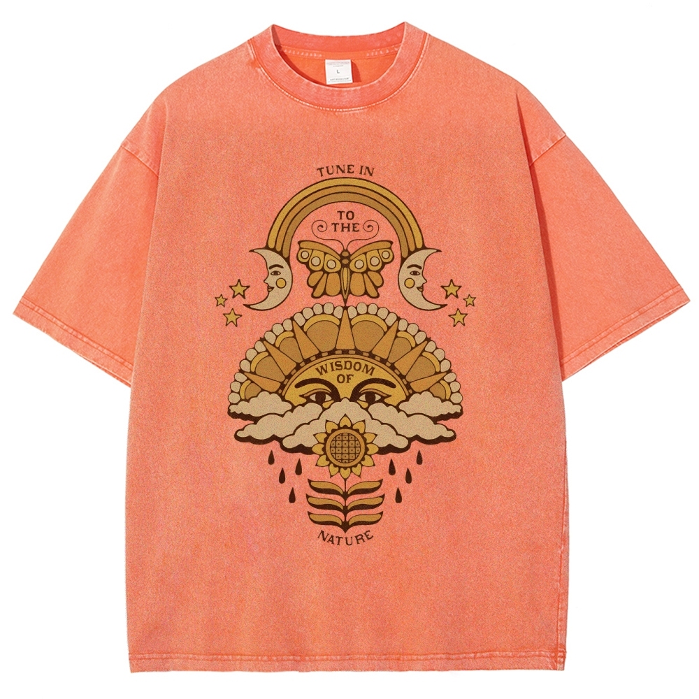 Washed T-Shirt | Unisex Adventure Hippie Sun Short Sleeve | TIDESENCE