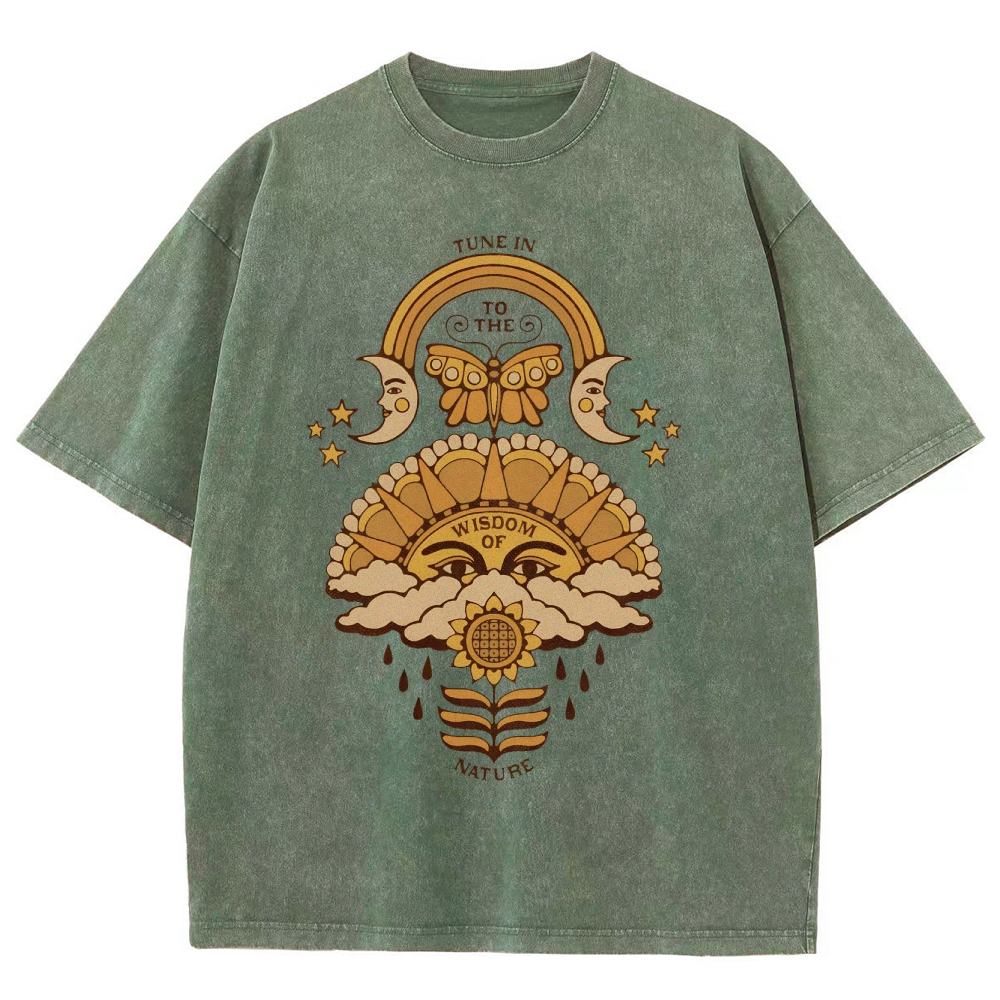 Washed T-Shirt | Unisex Adventure Hippie Sun Short Sleeve | TIDESENCE