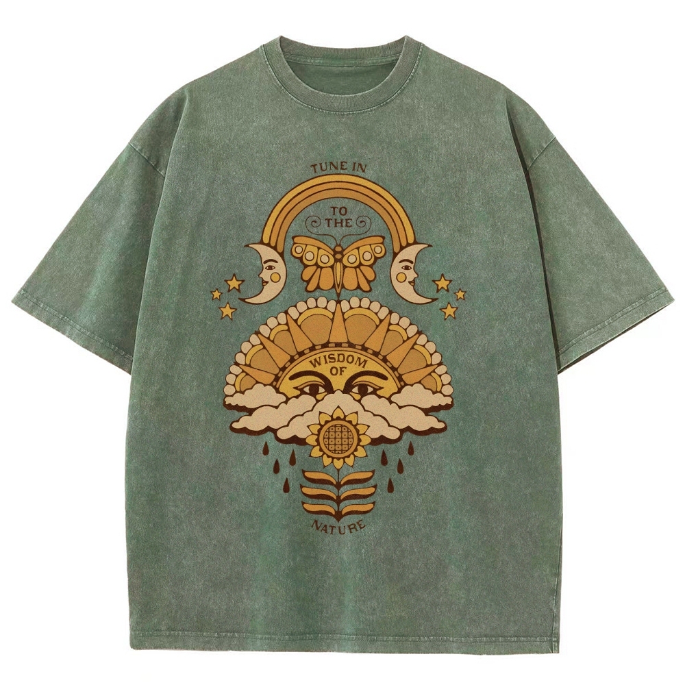 Washed T-Shirt | Unisex Adventure Hippie Sun Short Sleeve | TIDESENCE