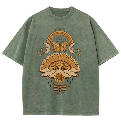 Washed T-Shirt | Unisex Adventure Hippie Sun Short Sleeve | TIDESENCE