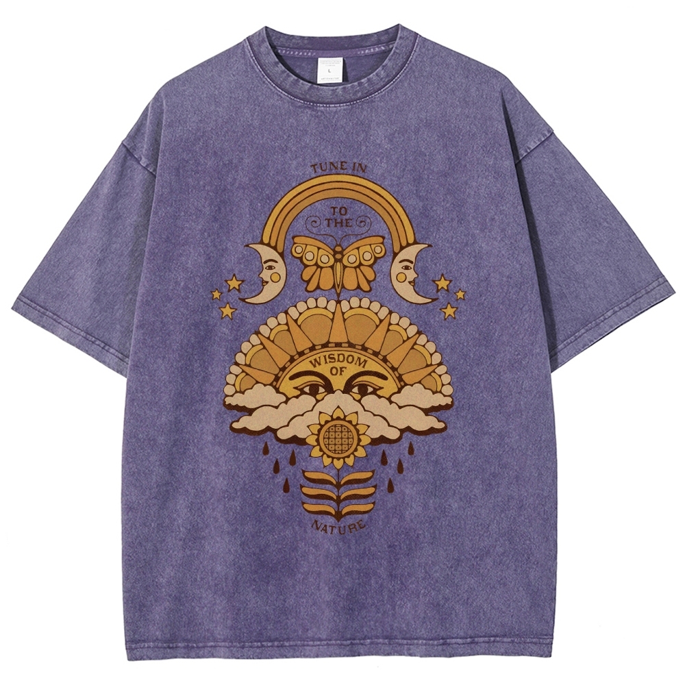 Washed T-Shirt | Unisex Adventure Hippie Sun Short Sleeve | TIDESENCE