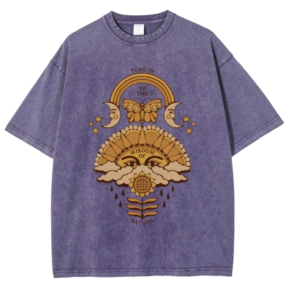 Washed T-Shirt | Unisex Adventure Hippie Sun Short Sleeve | TIDESENCE