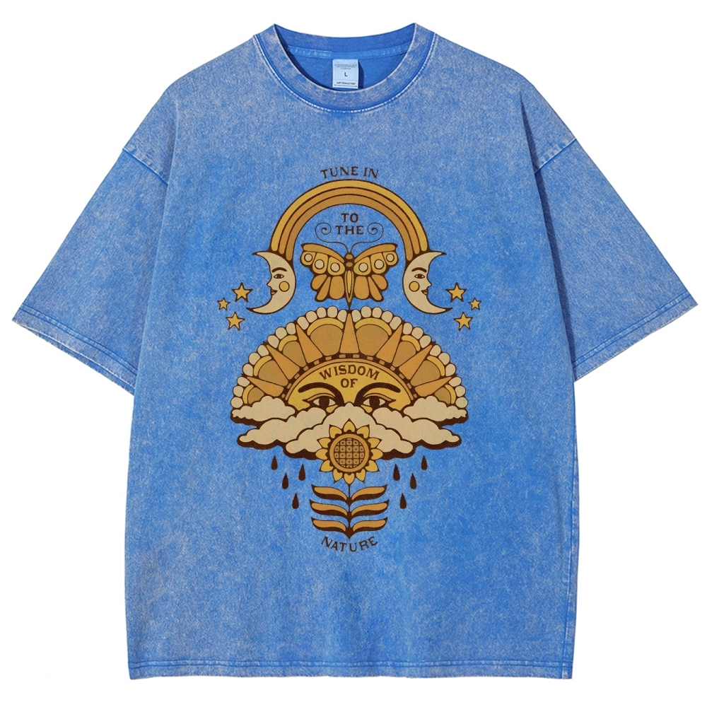 Washed T-Shirt | Unisex Adventure Hippie Sun Short Sleeve | TIDESENCE