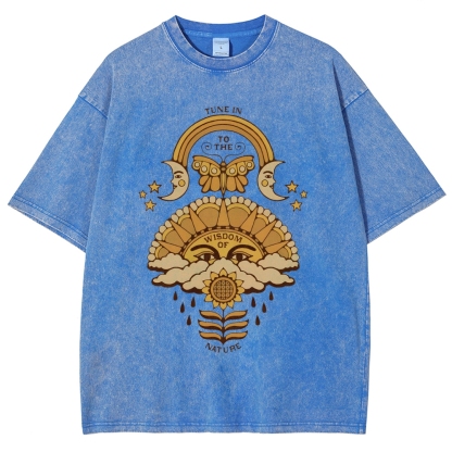 Washed T-Shirt | Unisex Adventure Hippie Sun Short Sleeve | TIDESENCE