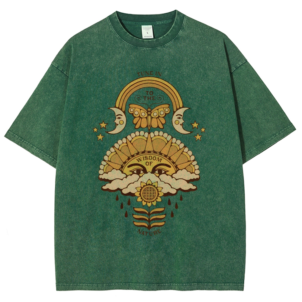 Washed T-Shirt | Unisex Adventure Hippie Sun Short Sleeve | TIDESENCE
