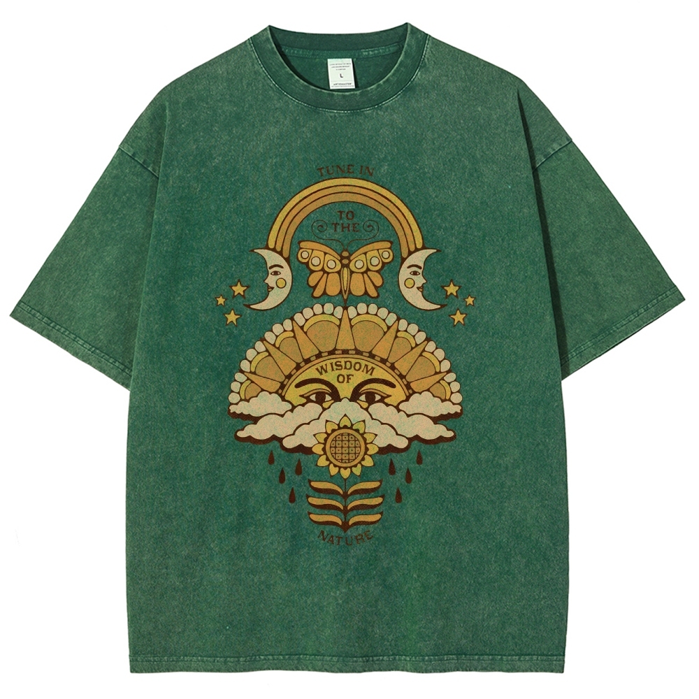 Washed T-Shirt | Unisex Adventure Hippie Sun Short Sleeve | TIDESENCE