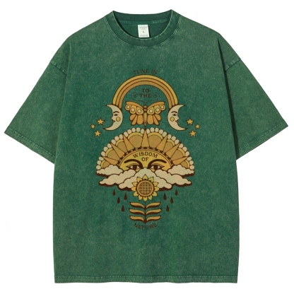 Washed T-Shirt | Unisex Adventure Hippie Sun Short Sleeve | TIDESENCE