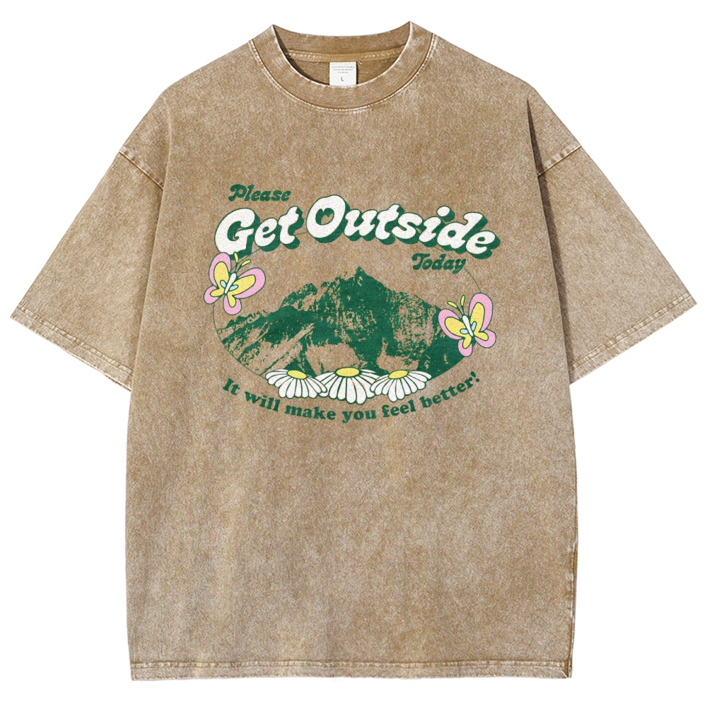 Washed T-Shirt | Unisex Fit Get Outside Today | TIDESENCE