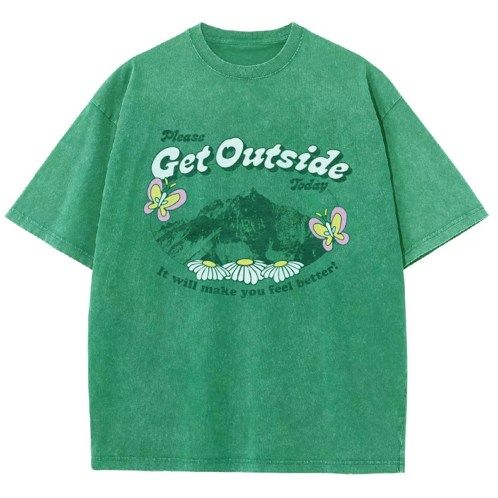 Washed T-Shirt | Unisex Fit Get Outside Today | TIDESENCE