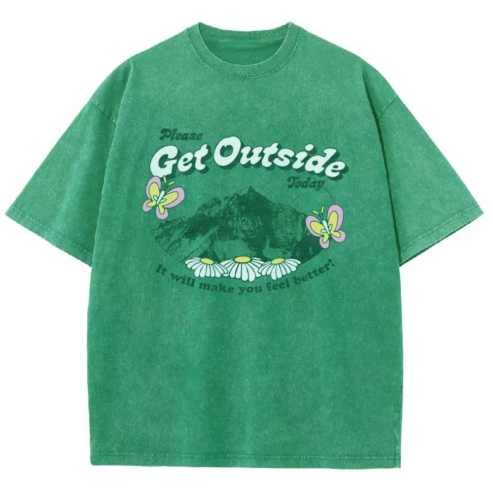 Washed T-Shirt | Unisex Fit Get Outside Today | TIDESENCE