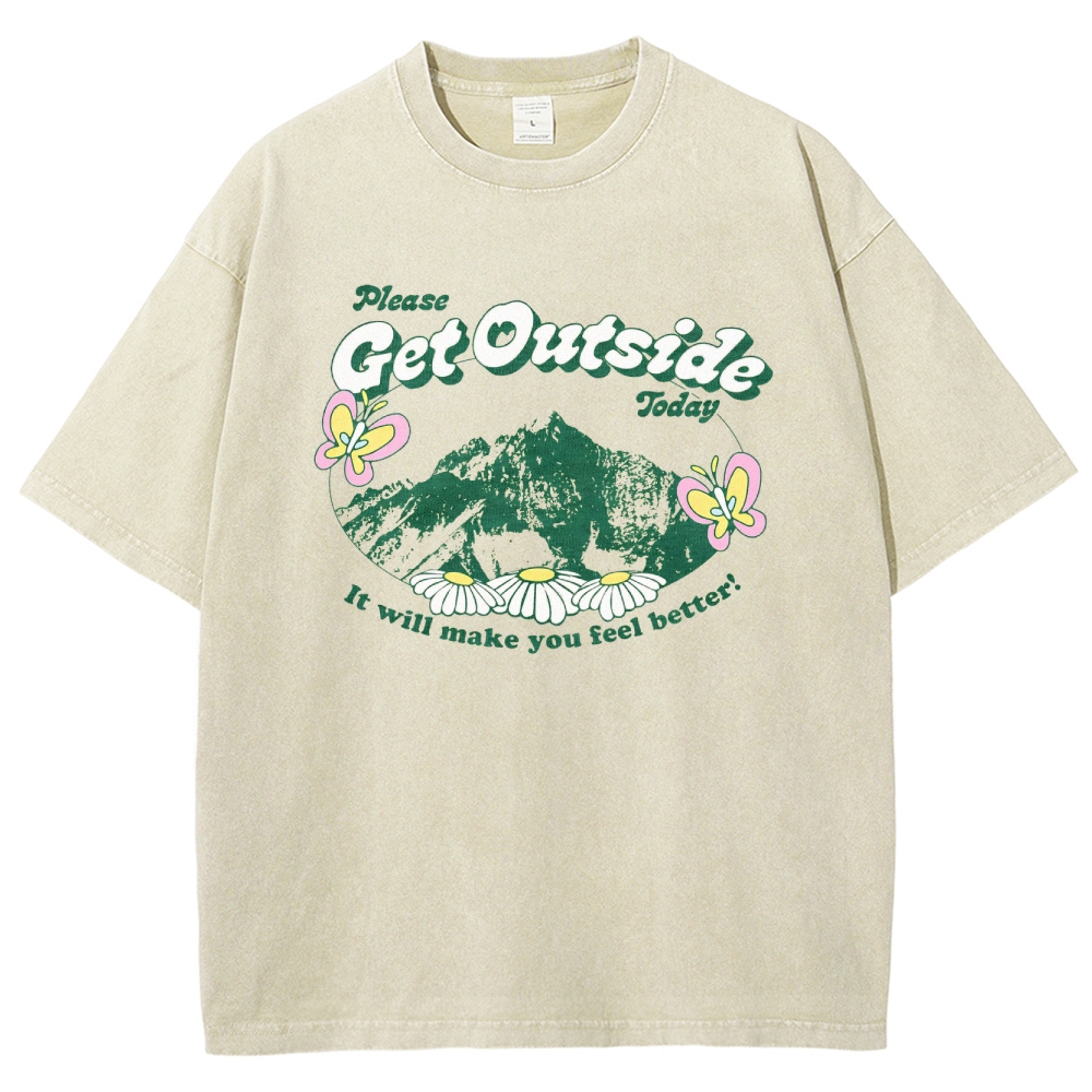 Washed T-Shirt | Unisex Fit Get Outside Today | TIDESENCE