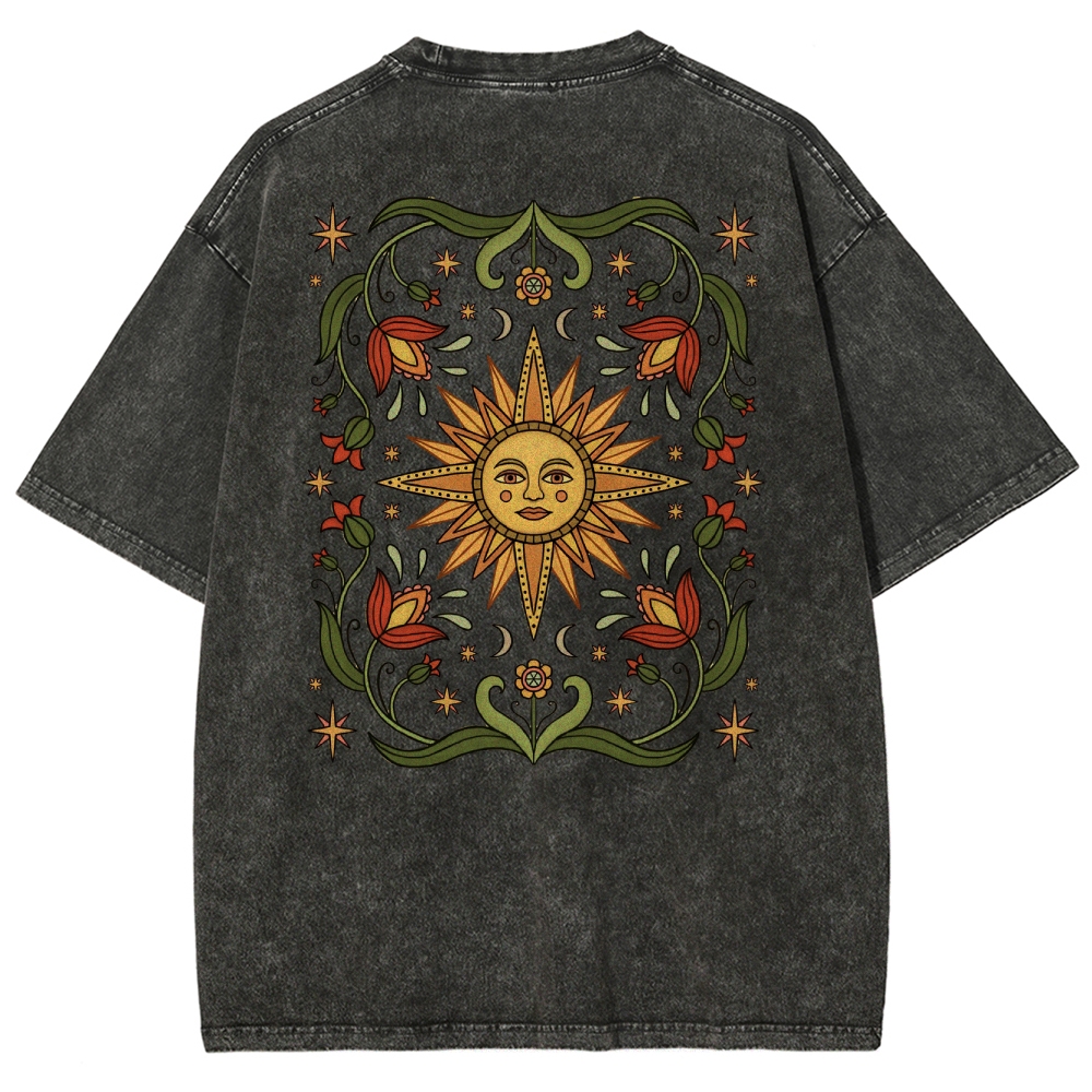 Washed T-Shirt | Hippie Sun Casual Short Sleeve | TIDESENCE