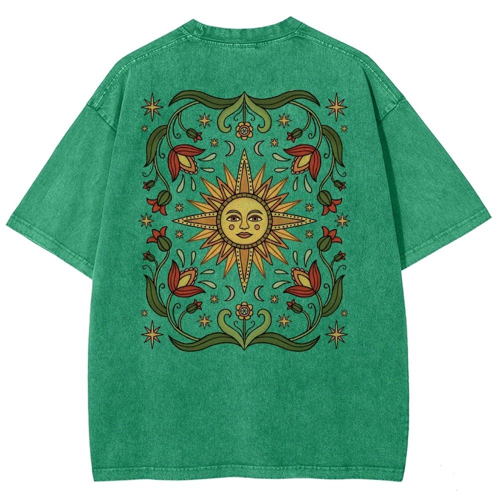 Washed T-Shirt | Hippie Sun Casual Short Sleeve | TIDESENCE