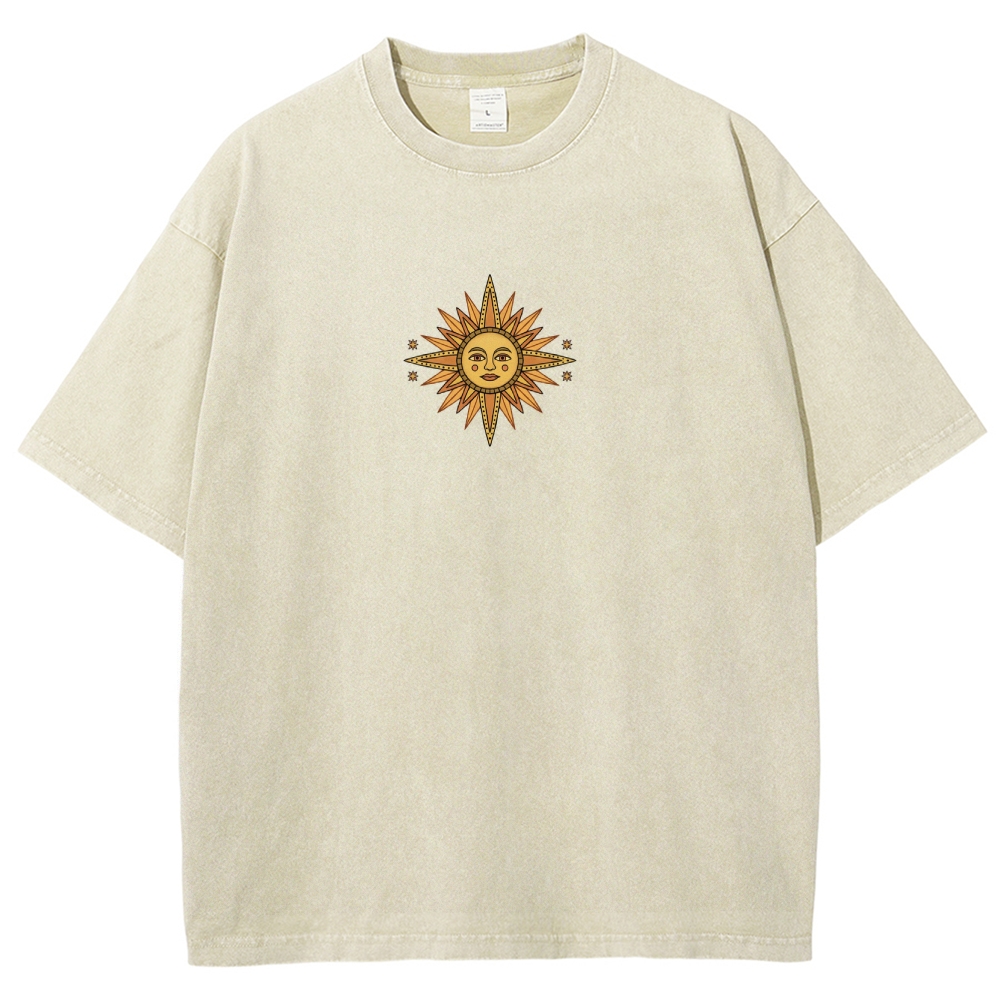 Washed T-Shirt | Hippie Sun Casual Short Sleeve | TIDESENCE