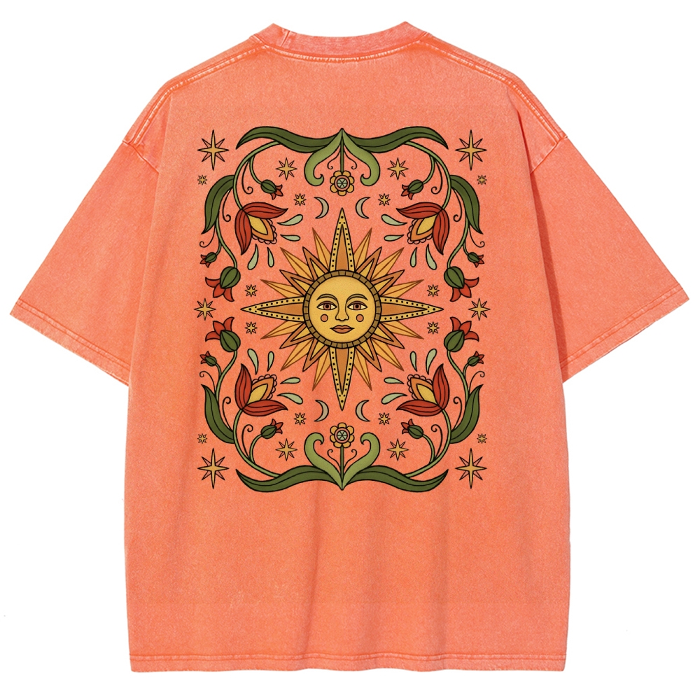 Washed T-Shirt | Hippie Sun Casual Short Sleeve | TIDESENCE