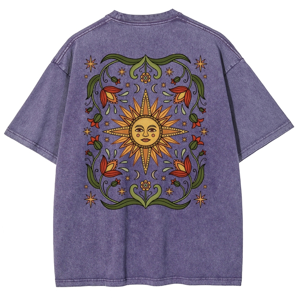 Washed T-Shirt | Hippie Sun Casual Short Sleeve | TIDESENCE