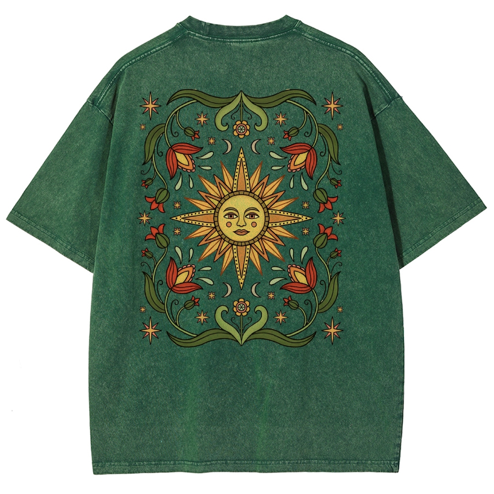 Washed T-Shirt | Hippie Sun Casual Short Sleeve | TIDESENCE