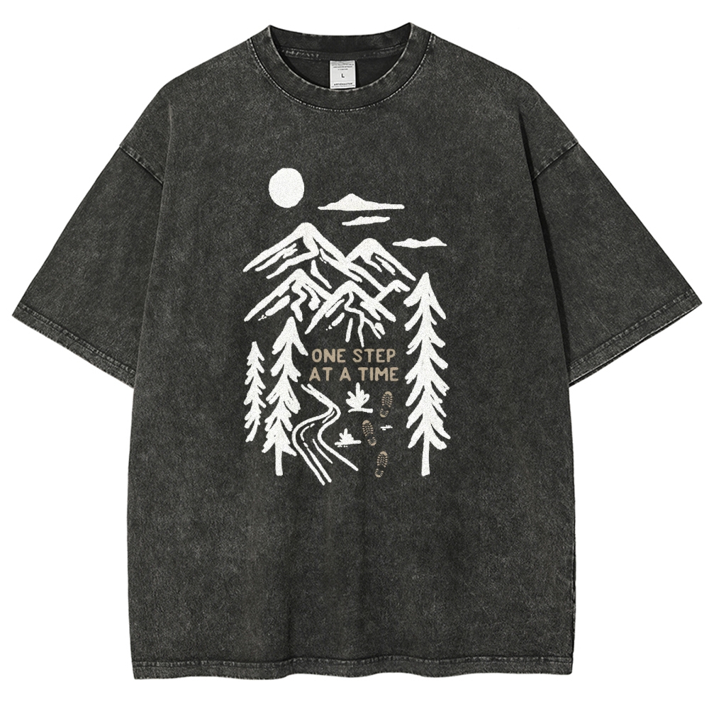 Washed T-Shirt | Forest One Step At a Time Unisex Fit TEE | TIDESENCE