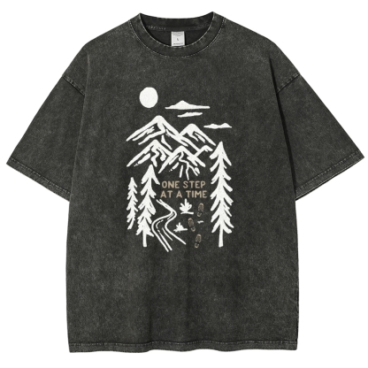 Washed T-Shirt | Forest One Step At a Time Unisex Fit TEE | TIDESENCE
