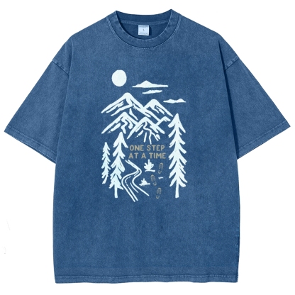 Washed T-Shirt | Forest One Step At a Time Unisex Fit TEE | TIDESENCE