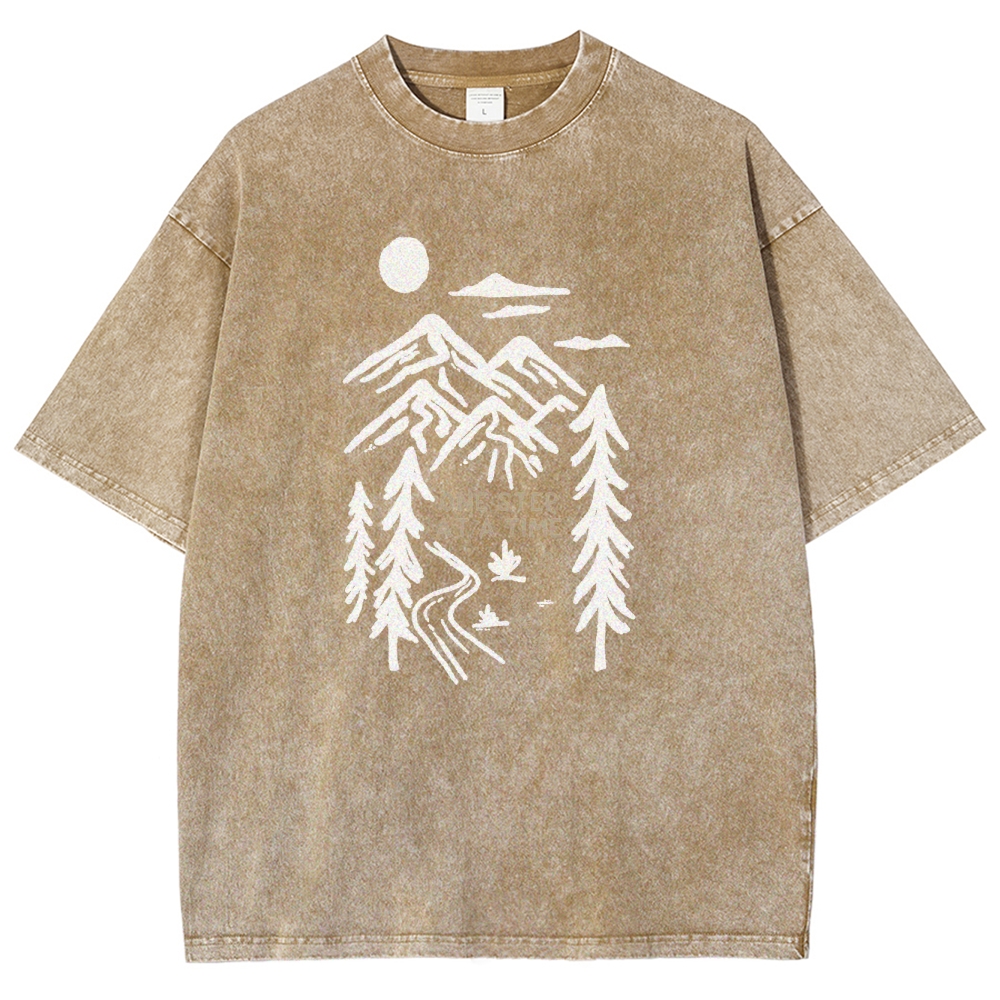 Washed T-Shirt | Forest One Step At a Time Unisex Fit TEE | TIDESENCE