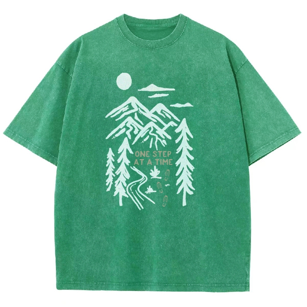 Washed T-Shirt | Forest One Step At a Time Unisex Fit TEE | TIDESENCE