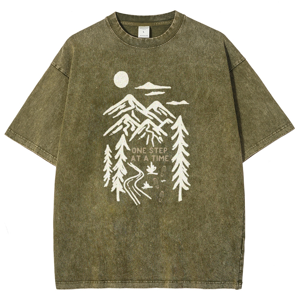 Washed T-Shirt | Forest One Step At a Time Unisex Fit TEE | TIDESENCE