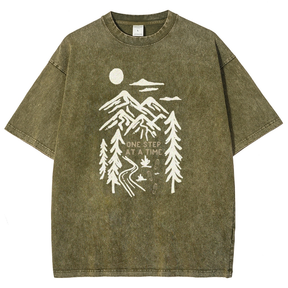 Washed T-Shirt | Forest One Step At a Time Unisex Fit TEE | TIDESENCE
