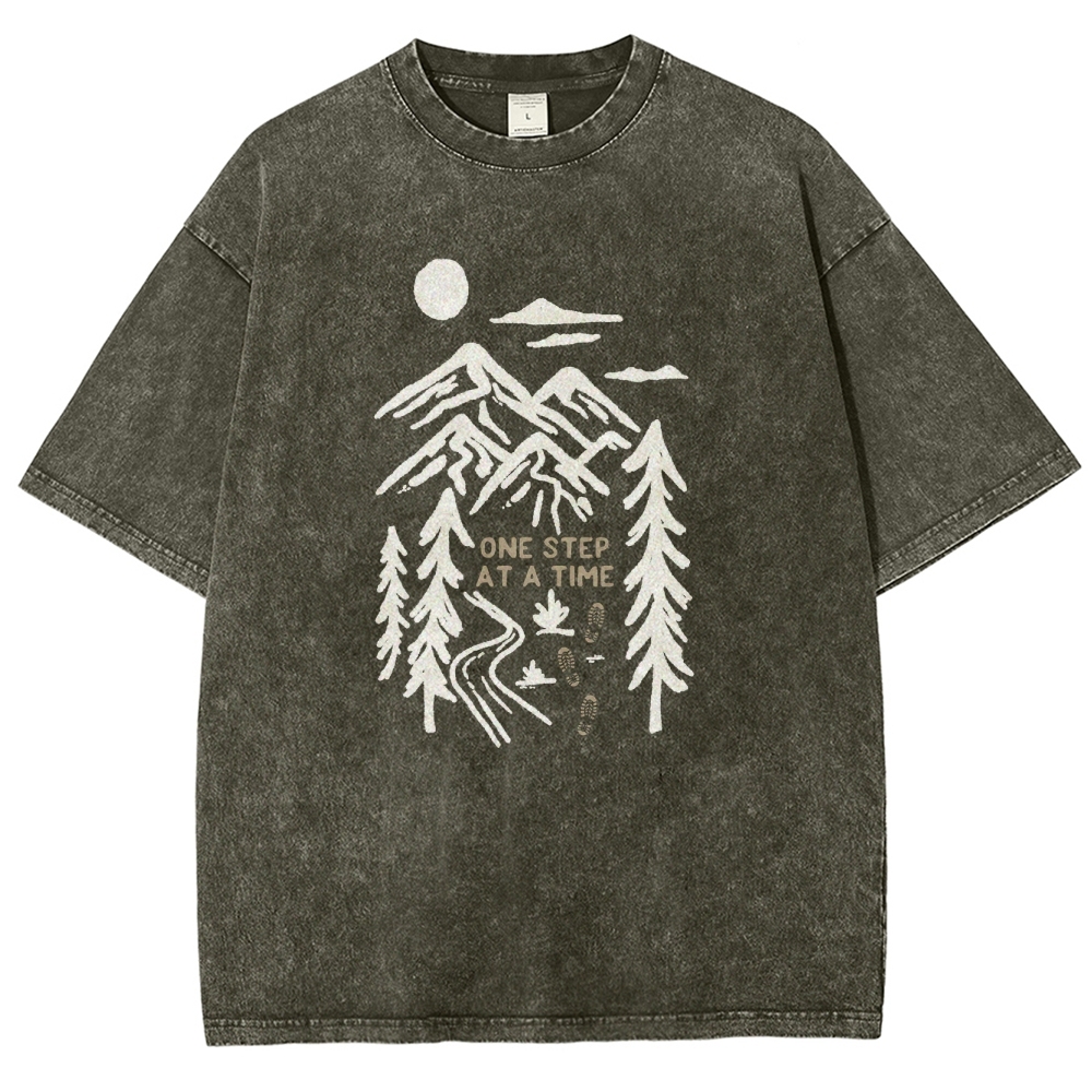 Washed T-Shirt | Forest One Step At a Time Unisex Fit TEE | TIDESENCE
