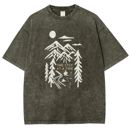 Washed T-Shirt | Forest One Step At a Time Unisex Fit TEE | TIDESENCE