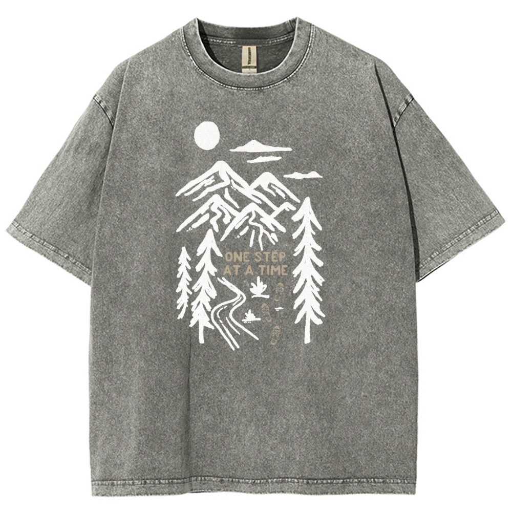 Washed T-Shirt | Forest One Step At a Time Unisex Fit TEE | TIDESENCE