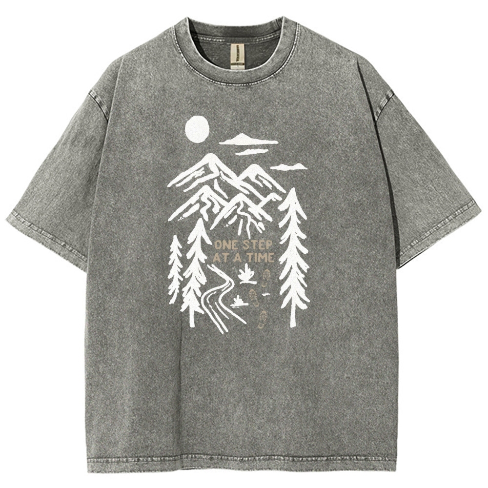 Washed T-Shirt | Forest One Step At a Time Unisex Fit TEE | TIDESENCE