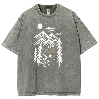Washed T-Shirt | Forest One Step At a Time Unisex Fit TEE | TIDESENCE
