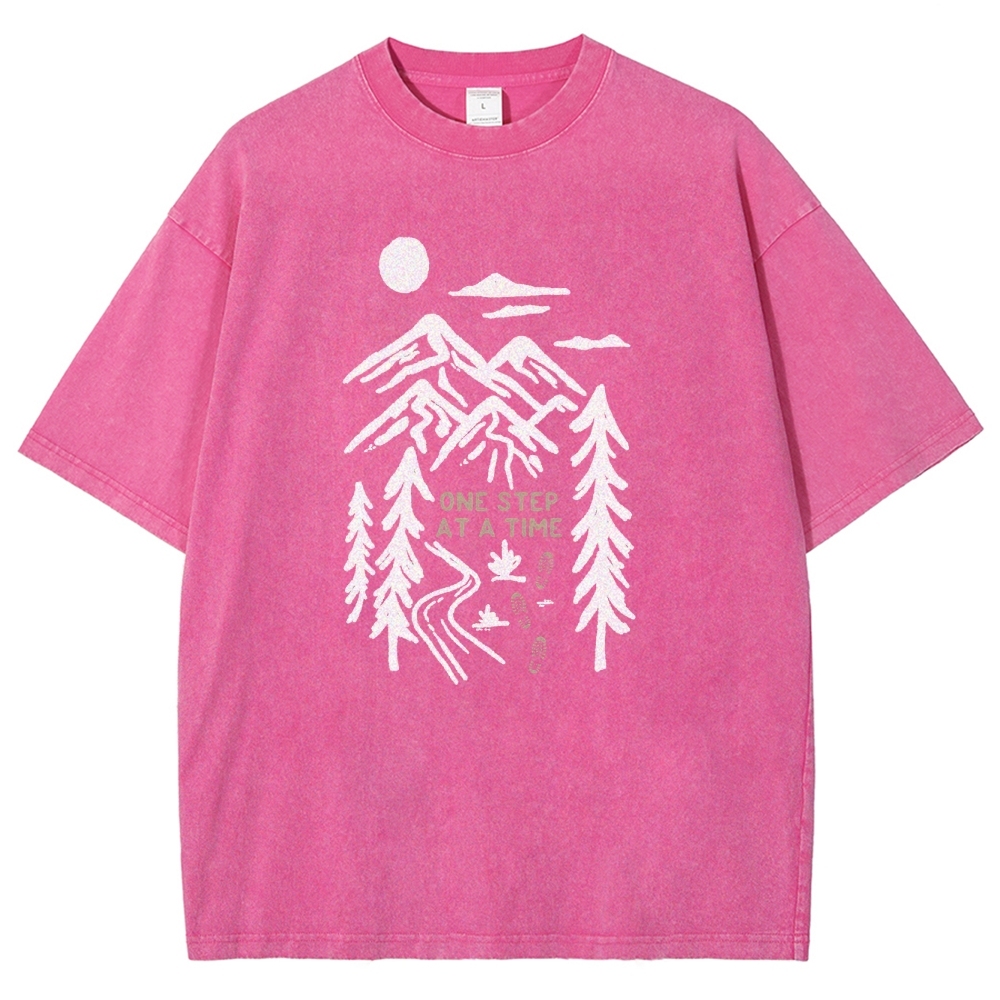 Washed T-Shirt | Forest One Step At a Time Unisex Fit TEE | TIDESENCE