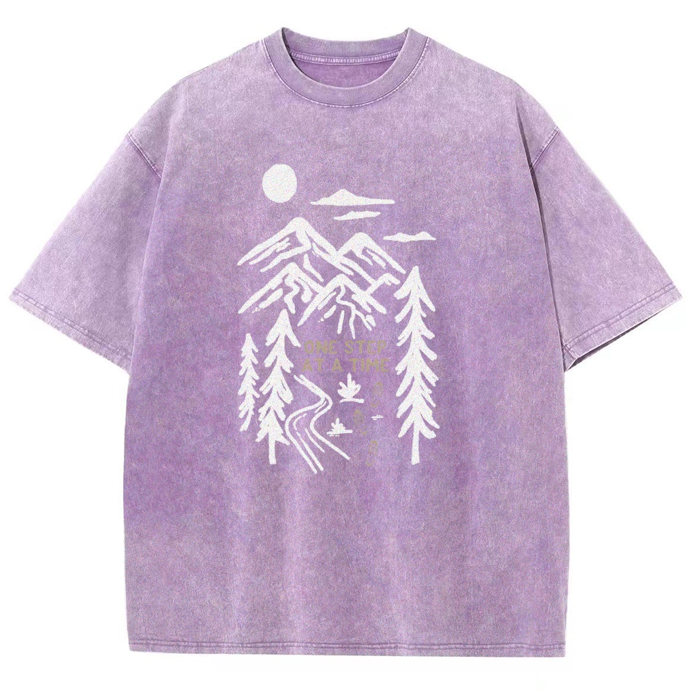 Washed T-Shirt | Forest One Step At a Time Unisex Fit TEE | TIDESENCE