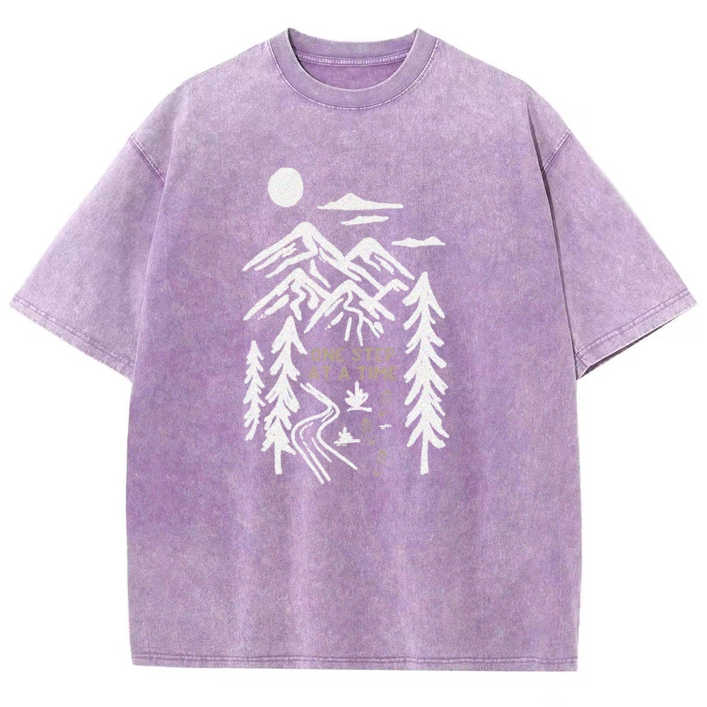 Washed T-Shirt | Forest One Step At a Time Unisex Fit TEE | TIDESENCE